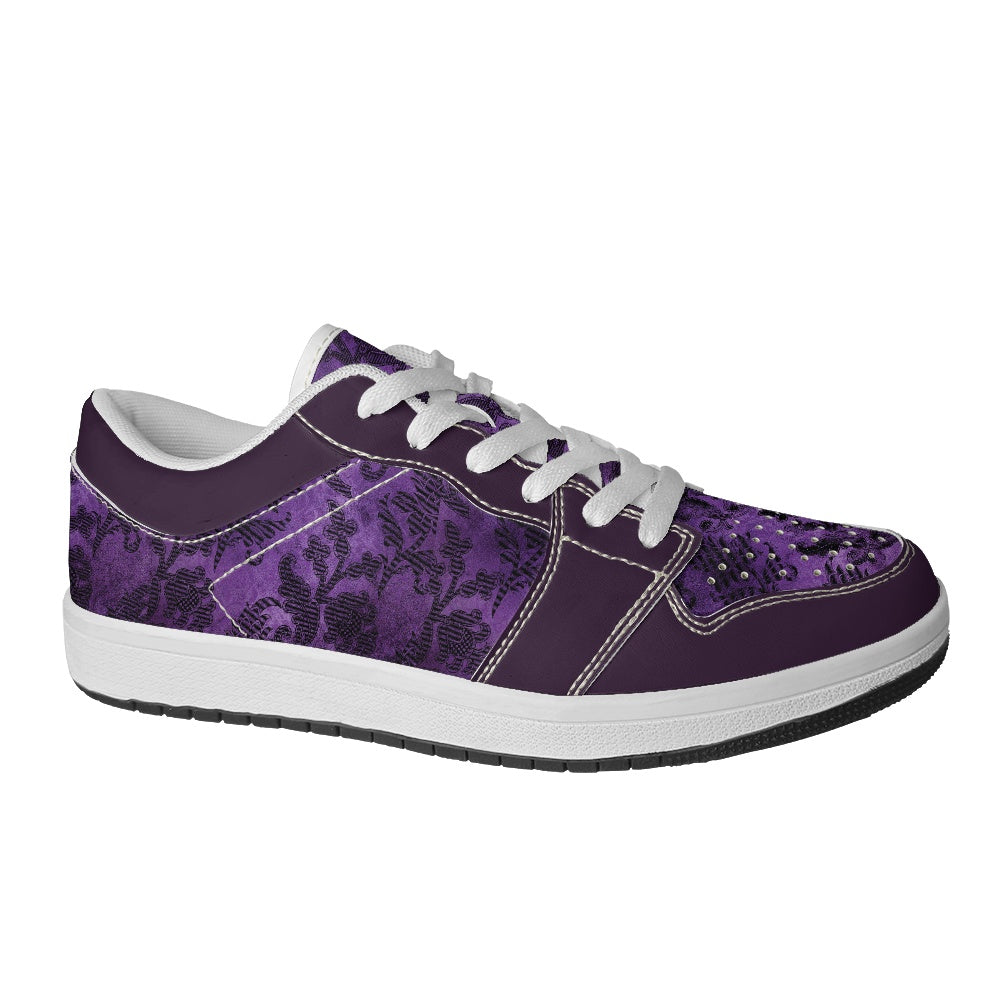 Purple Victorian Pattern Women's Vegan  Leather Sneakers