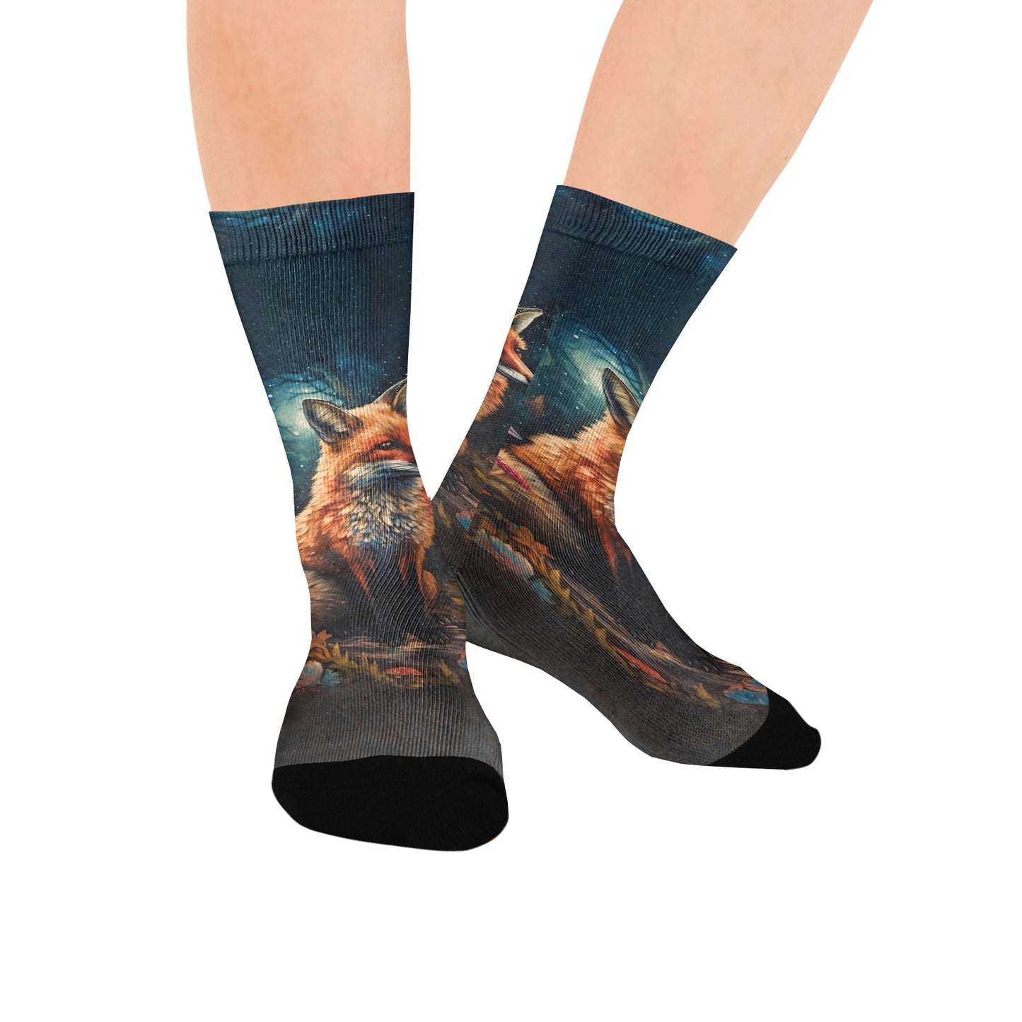 Enchanted Forest Guardian Fox Socks - Custom Socks for Women Made in USA