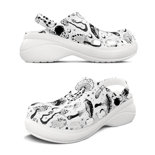 Black White Mushrooms Women's Height Increasing Clogs