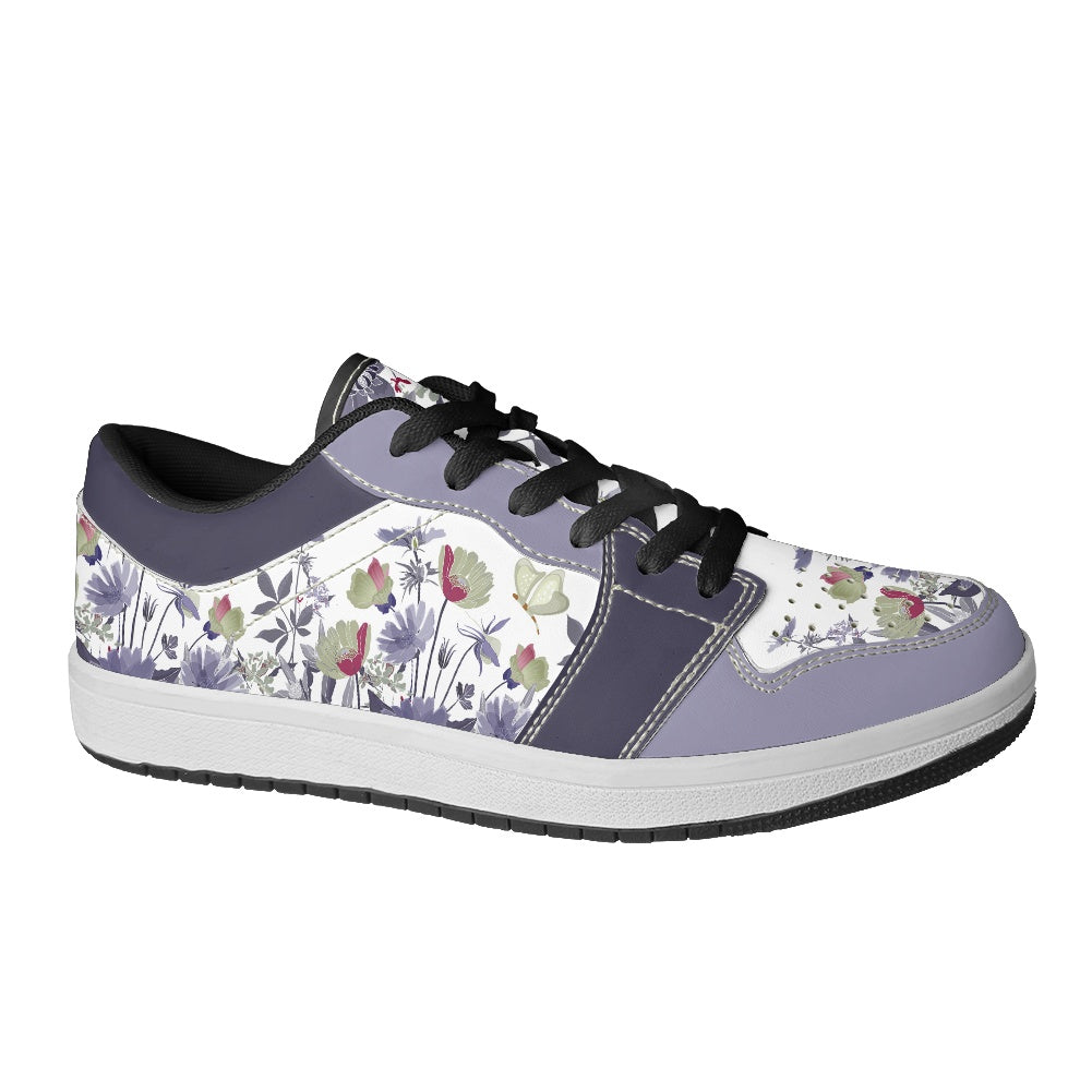 Lavender Bloom Butterfly Women's Low Top Vegan Leather Sneakers