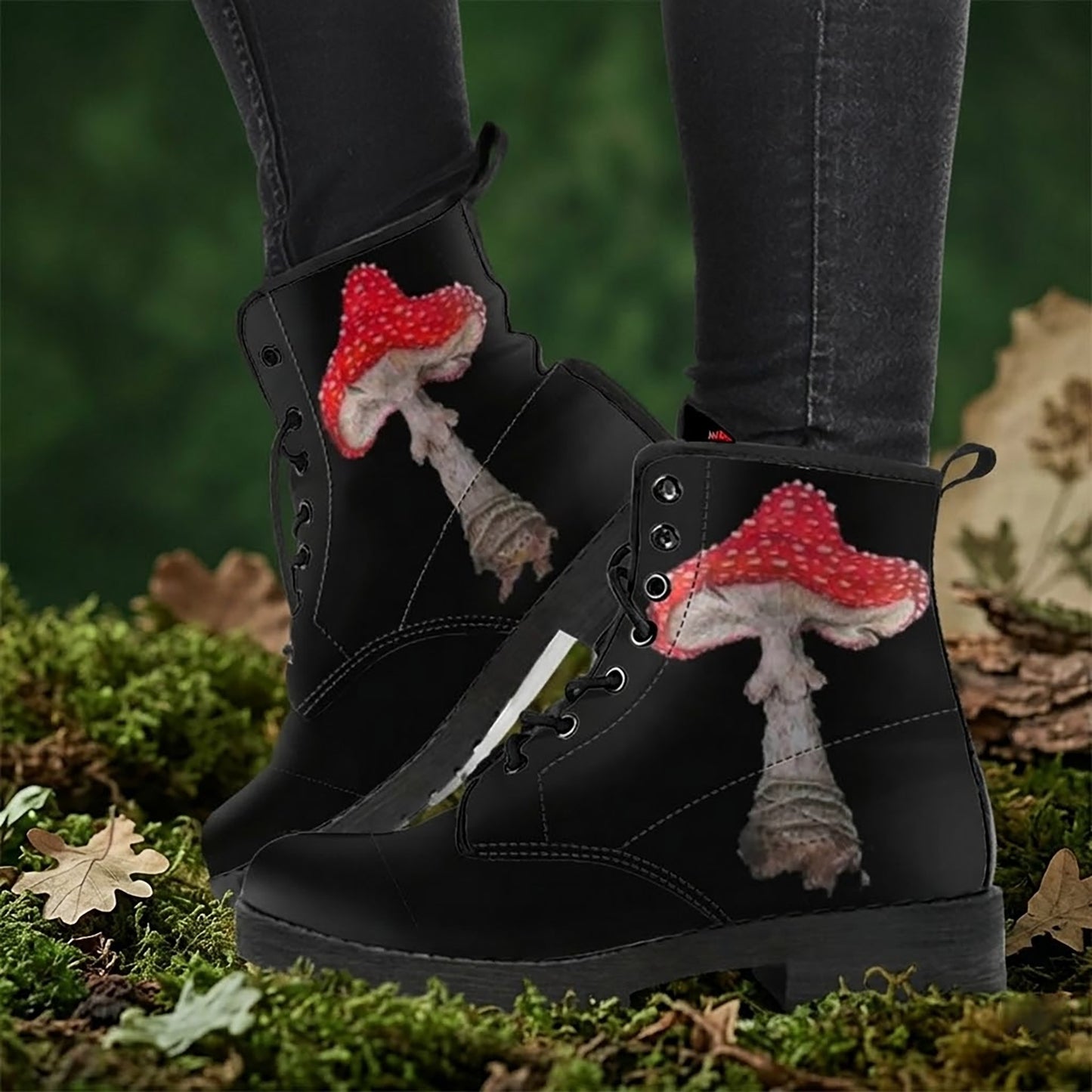 Amanita Mushroom Love Combat Boots