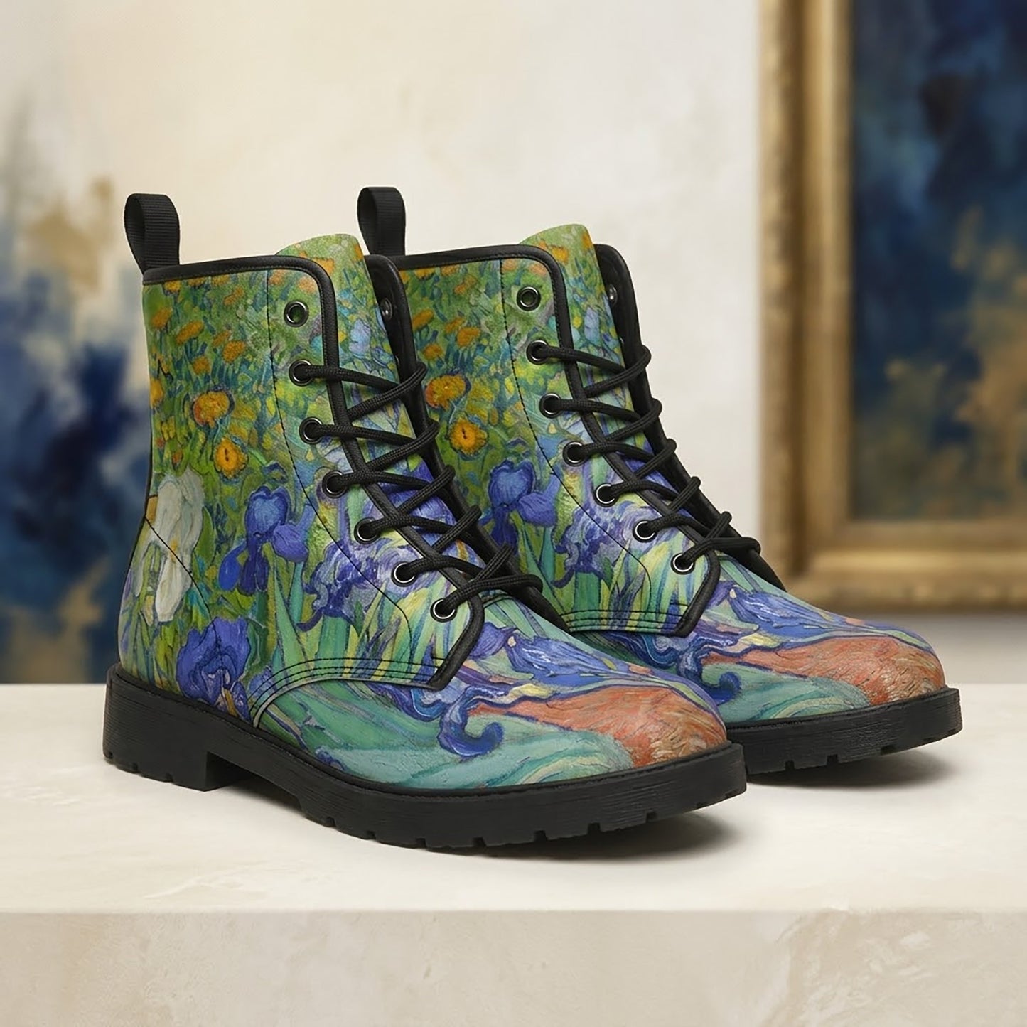 Vincent Van Gogh Irises Women's Vegan Leather Combat Boots