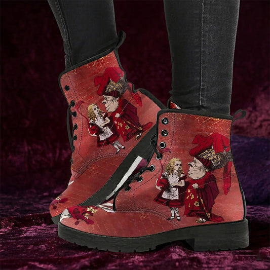 Alice in Wonderland #5 Women's Muted Red Vegan Leather Combat Boots