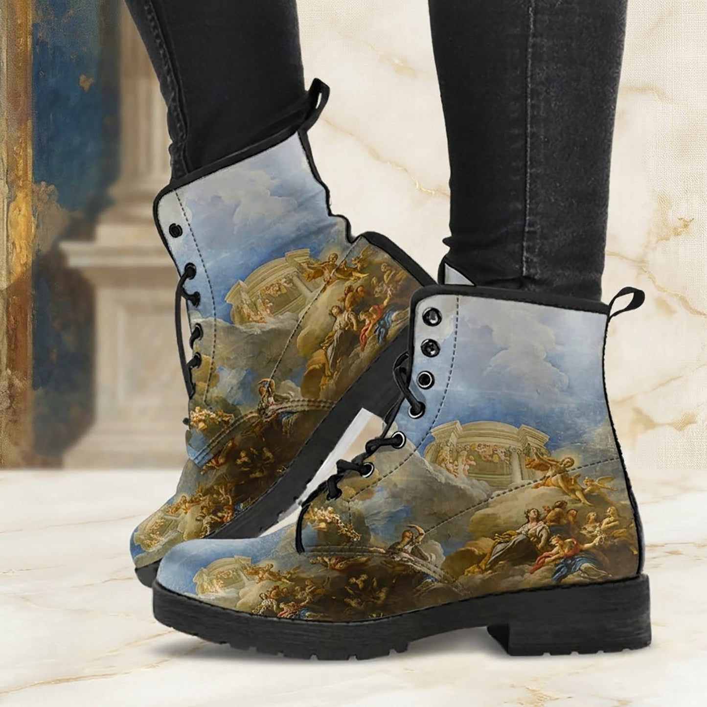Renaissance painting Women's Vegan Leather Combat Boots