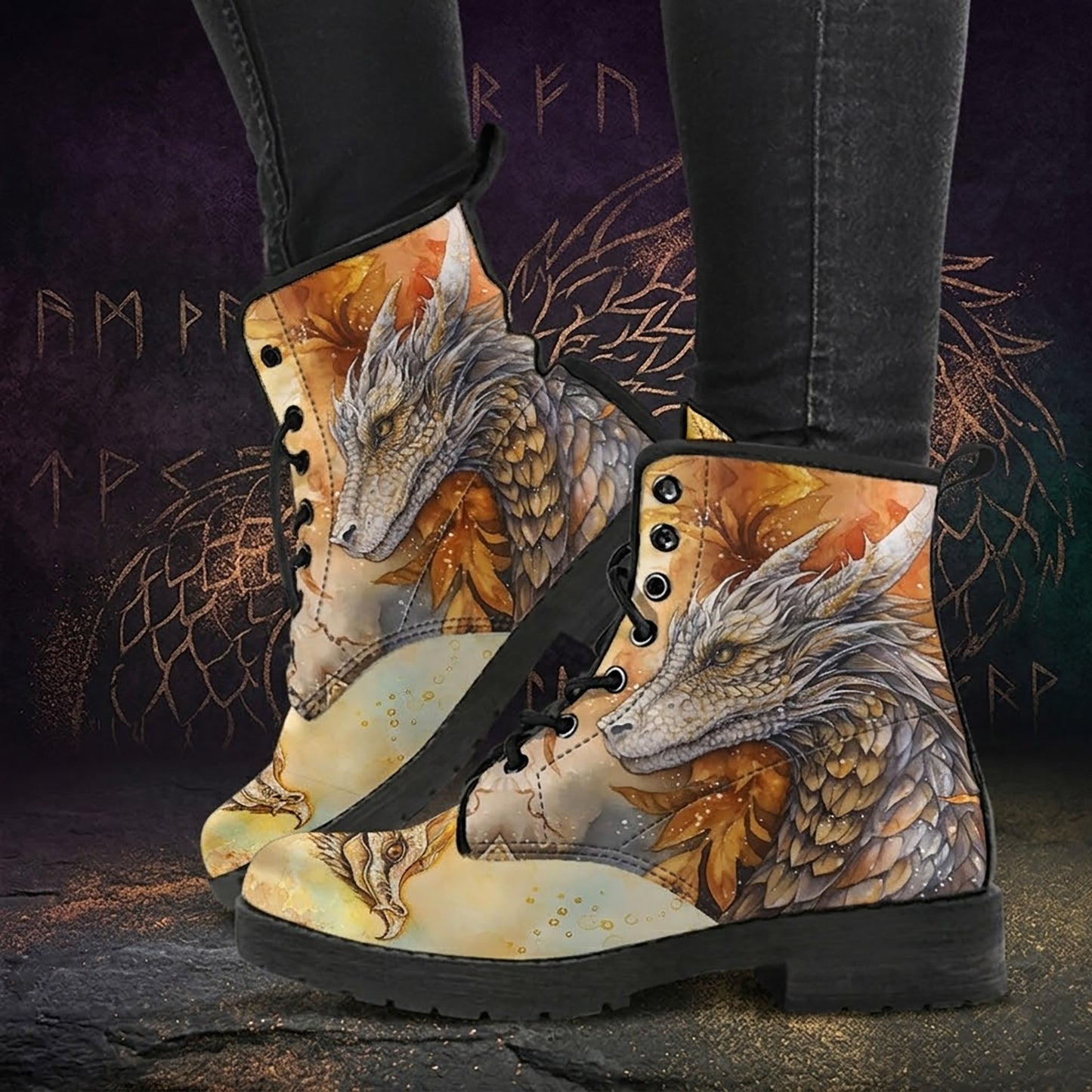 Majestic Dragons Women's Vegan Leather Combat Boots