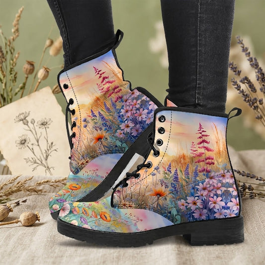 Wildflower Meadow Women's Vegan Leather Combat boots