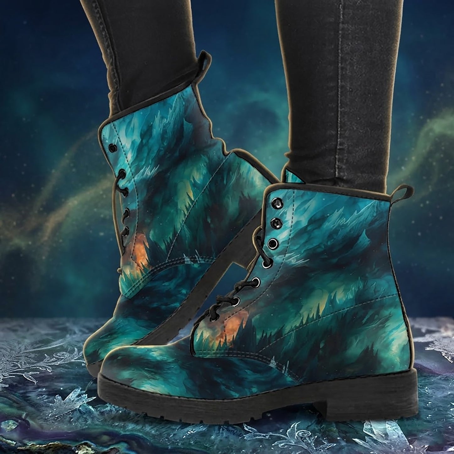 Aurora Northern Lights Women's Vegan Leather Boots