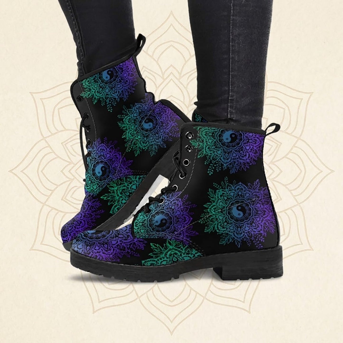 Yin Yang Lotus Women's Vegan Leather Boots