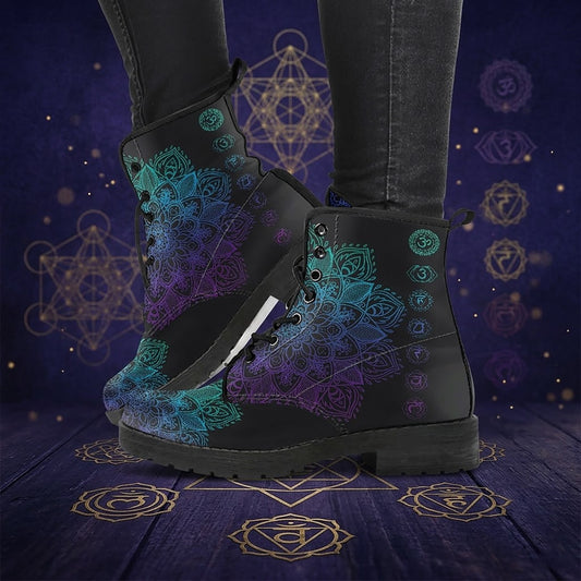 Muted Mandala Women's Vegan Leather Combat Boots