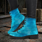 Blue Distressed Grunge Women's Vegan Leather Combat Boots