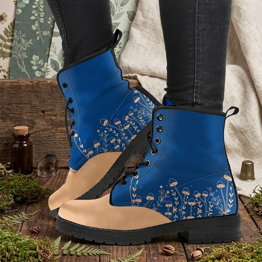 Sapphire Forest Blue Women's Vegan Leather Combat Boots