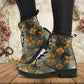 Vintage Floral Golden Motif Women's Vegan Leather Combat Boots