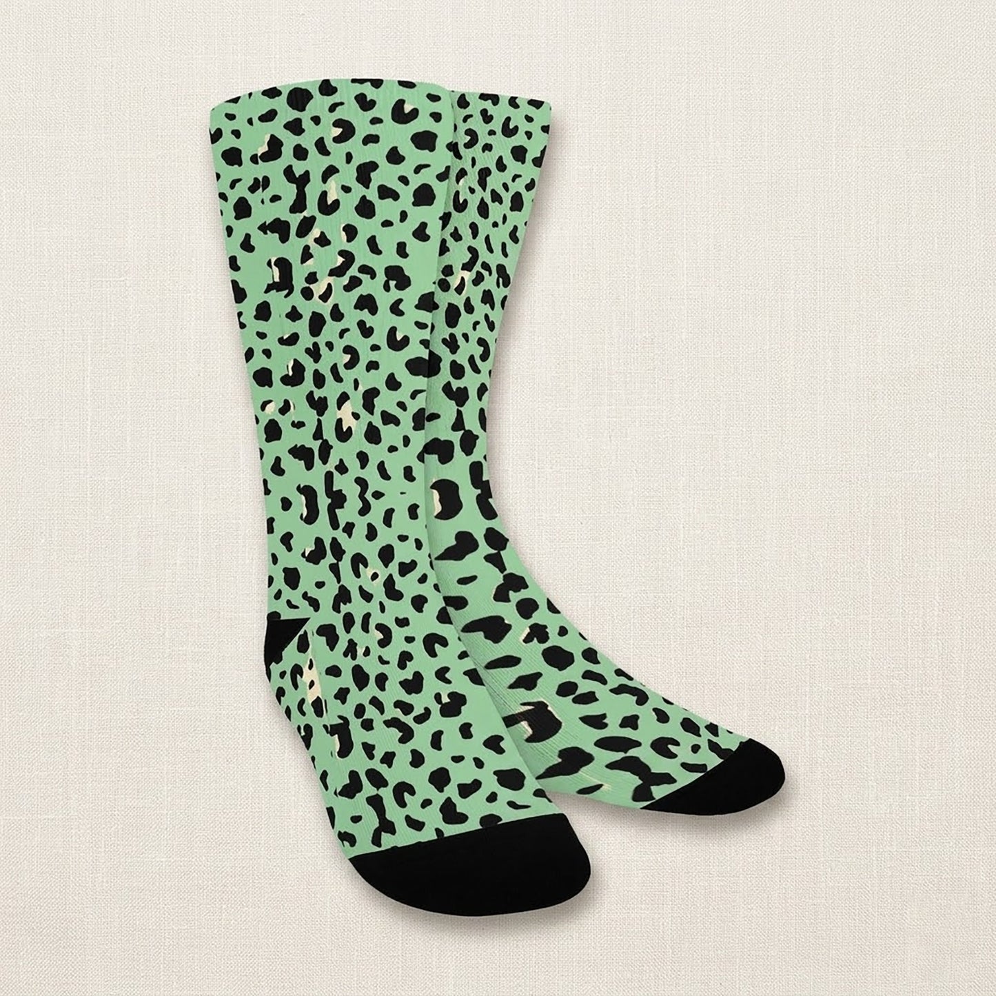 Seea Foam Green Leopard Socks - Custom Socks for Women Made in USA