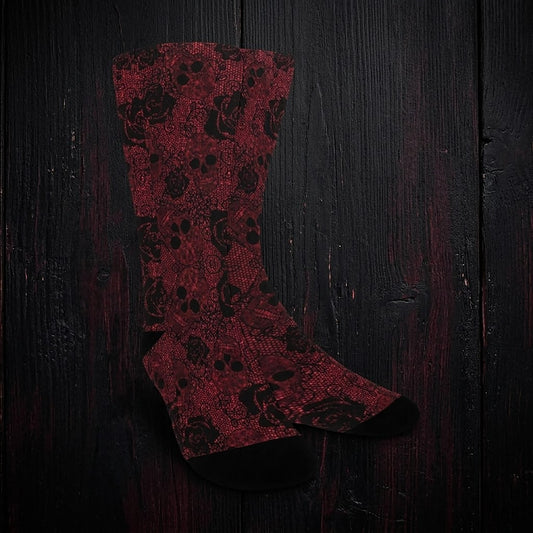 Red Rose Skull Socks - Custom Socks for Women Made in USA