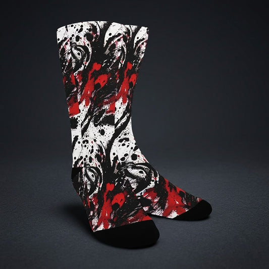 Red And Black Ink Splatter Socks - Custom Socks for Women Made in USA