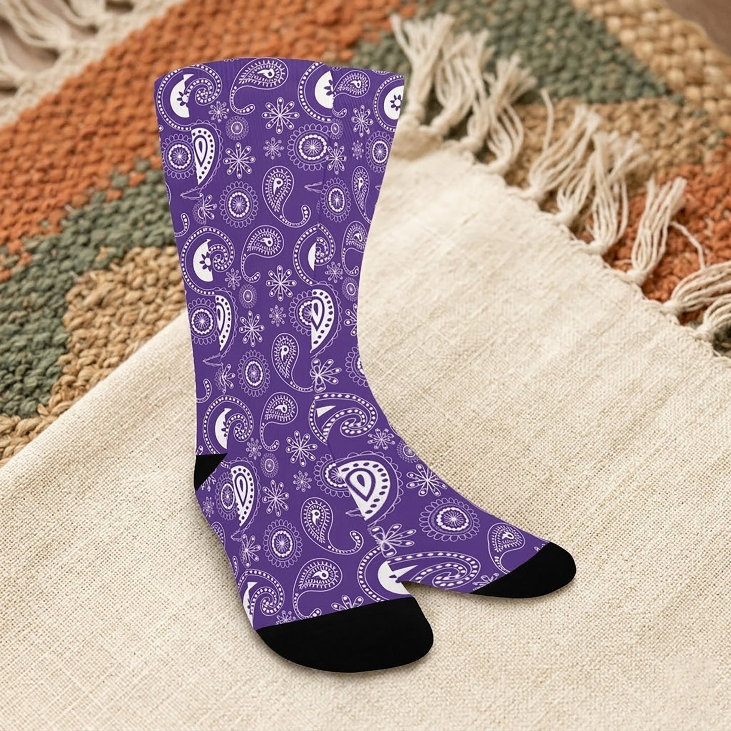 Purple Bandana Paisley Socks - Custom Socks for Women Made in USA