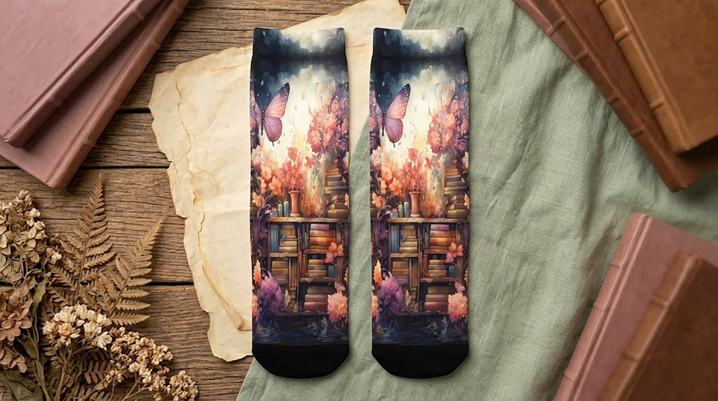 Butterfly Whimsical library Socks - Custom Socks for Women Made in USA