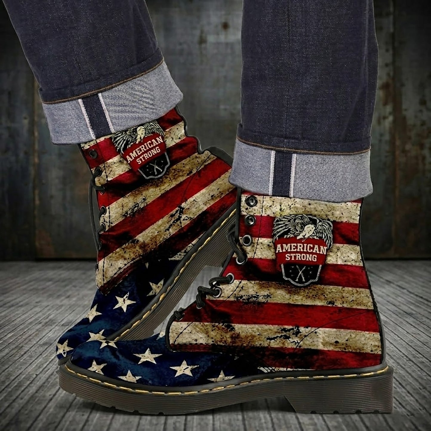 American Strong Distressed Women's Vegan Leather Combat Boots