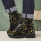 Gold Music Notes Women's Vegan Leather Combat Boots
