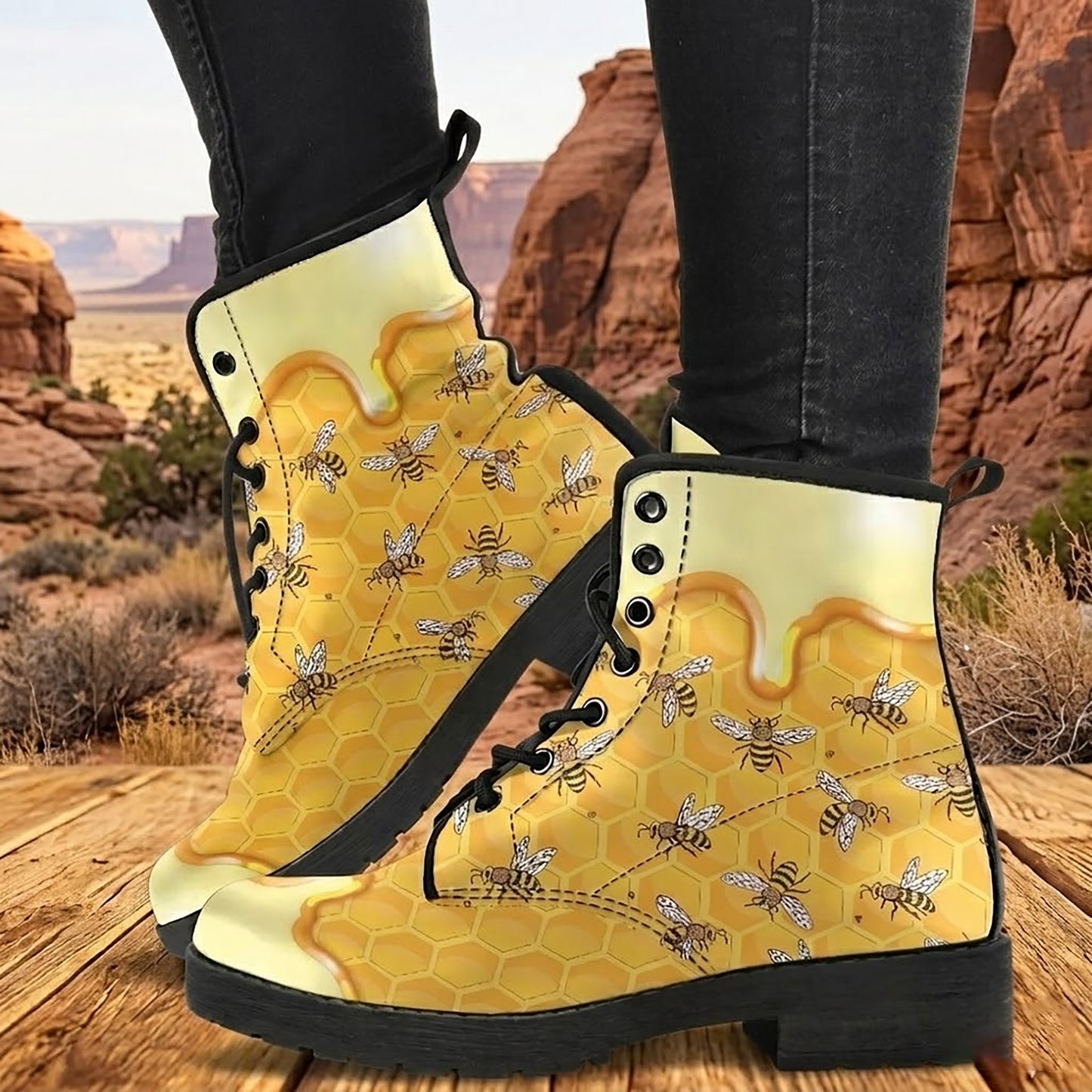 Sweet Honey Bee Women's Vegan Leather Combat Boots