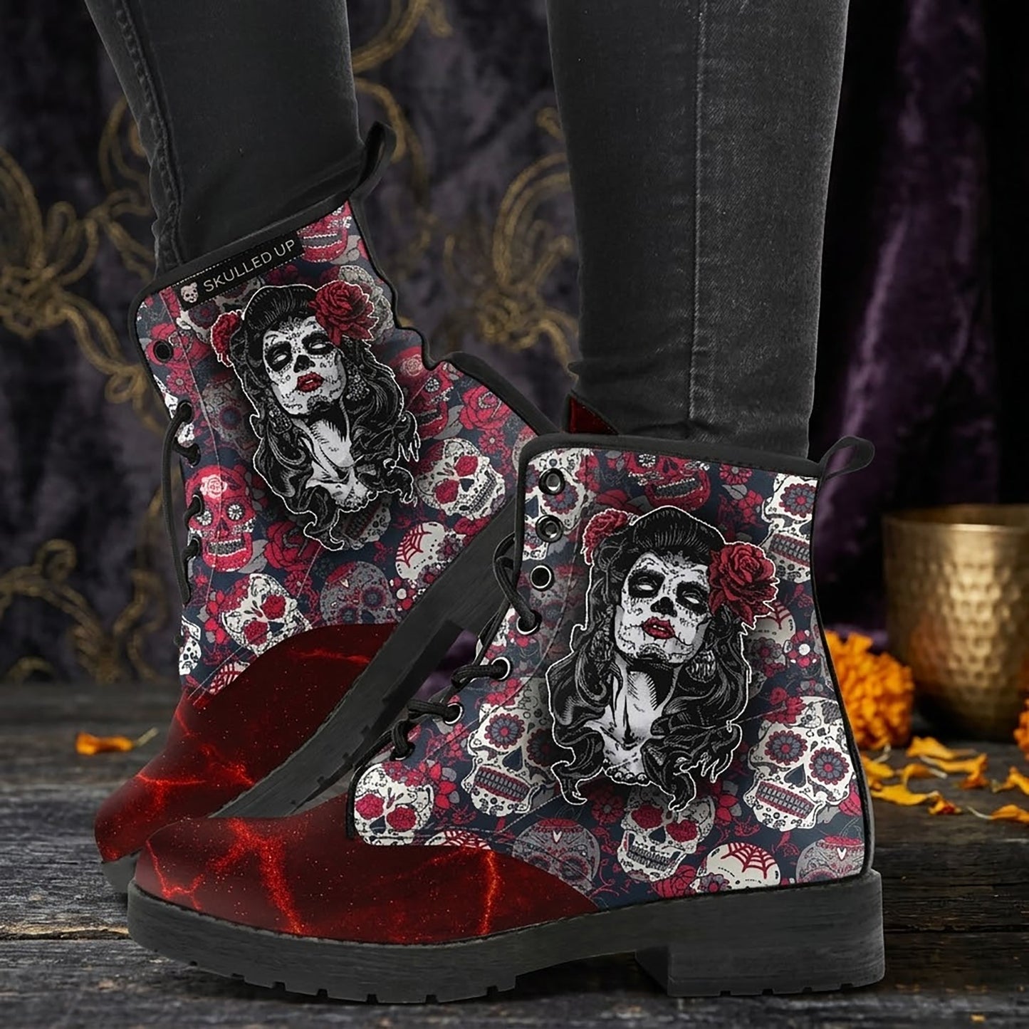 Day of the Dead Women's Vegan Leather Combat Boots