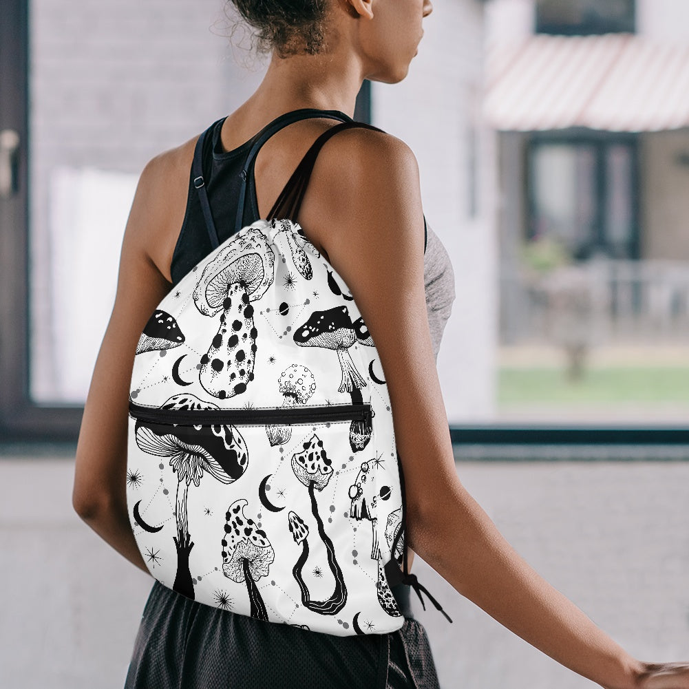 Black white Mushrooms Women's Drawstring Backpack