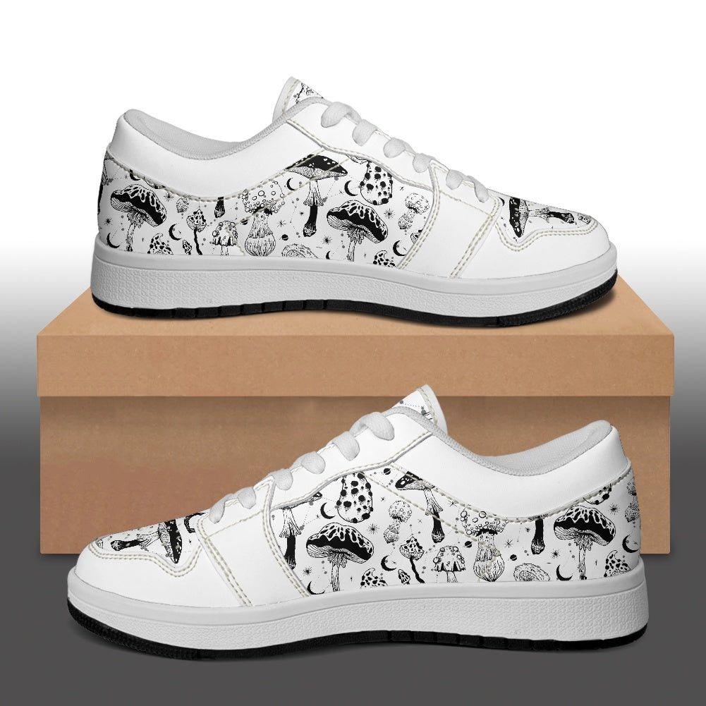 Black & White Mushrooms Women's Vegan Leather Sneakers