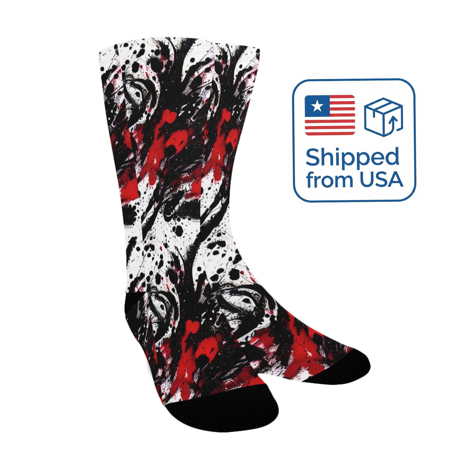 red and black ink splatter women's crew socks – Sole Design Studio