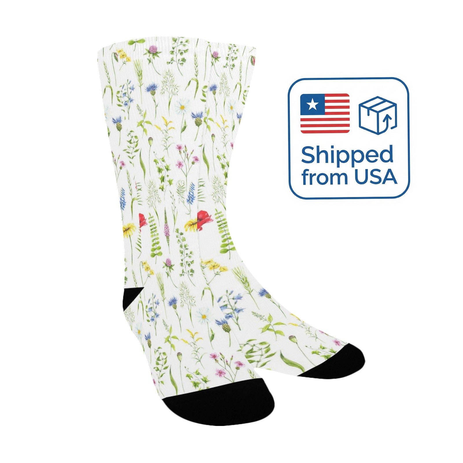watercolor wildflowers women's crew socks – Sole Design Studio
