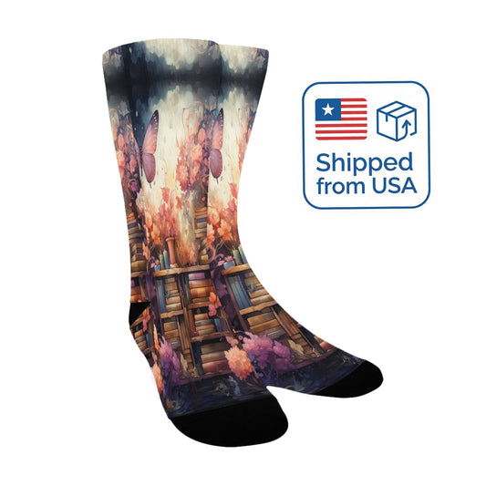 Butterfly Whimsical library Socks - Custom Socks for Women Made in USA