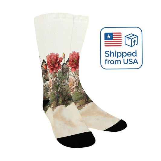 Botanical junk Journal butterfly Socks - Custom Socks for Women Made in USA