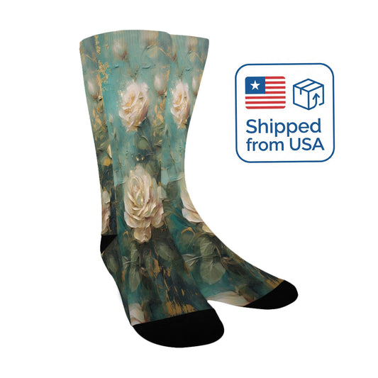 Antique Emerald Romance Journal Paper Socks - Custom Socks for Women Made in USA