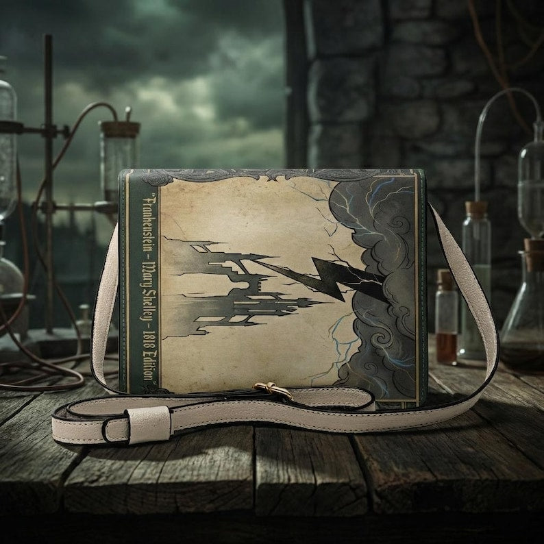 frankenstein mary shelley gothic book-shaped crossbody bag vegan leather – Sole Design Studio