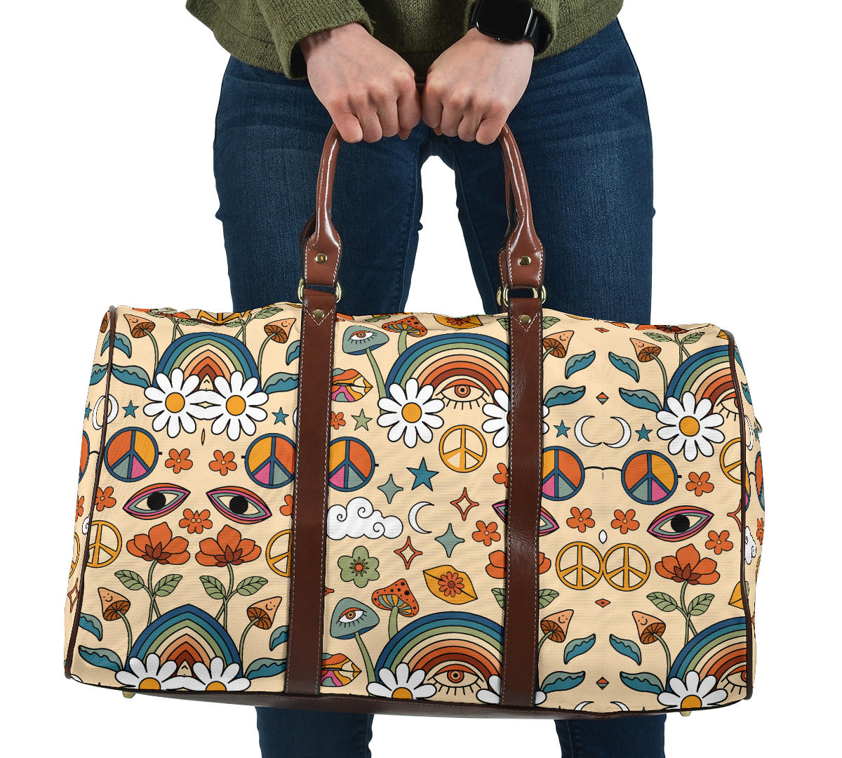 Boho Rainbow and Trippy Mushrooms Women's Travel Bag