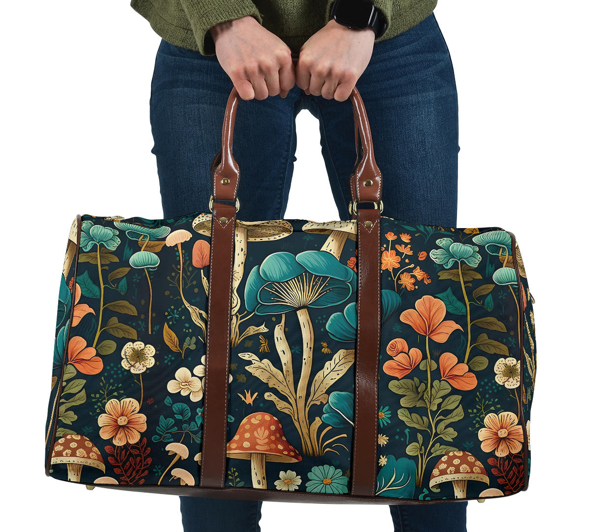 Whimsical Mushroom and Floral Art Women's Travel Bag