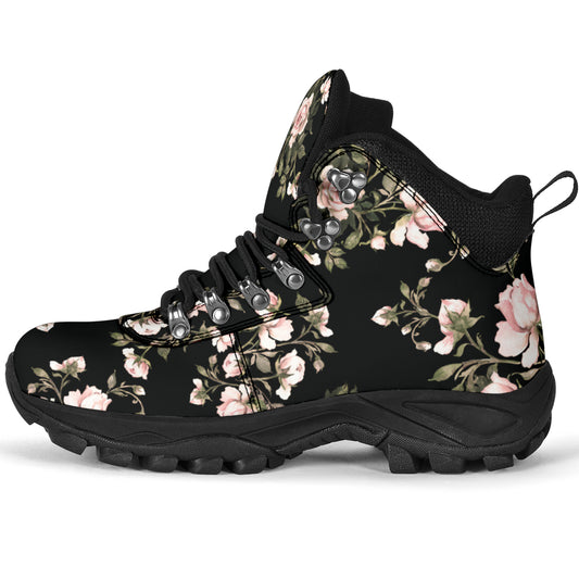 Black Floral Pattern Women's Alpine Boots