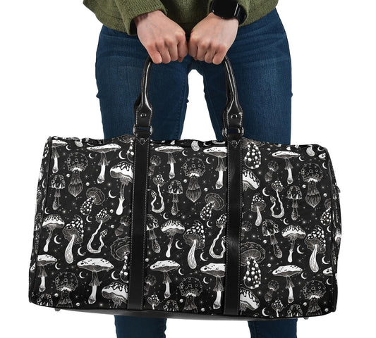 Black White Mushrooms Women's Travel Bag