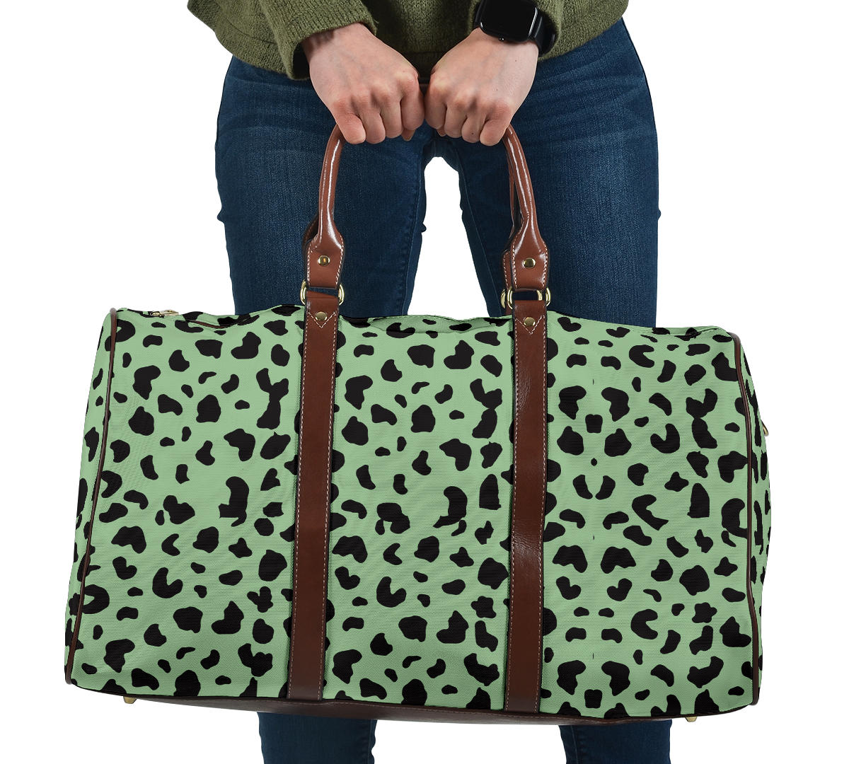 Sea Foam Green Leopard Print Women's Travel Bag