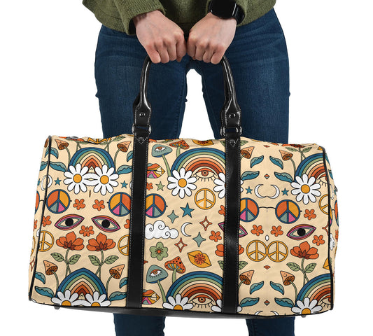 Boho Rainbow and Trippy Mushrooms Women's Travel Bag