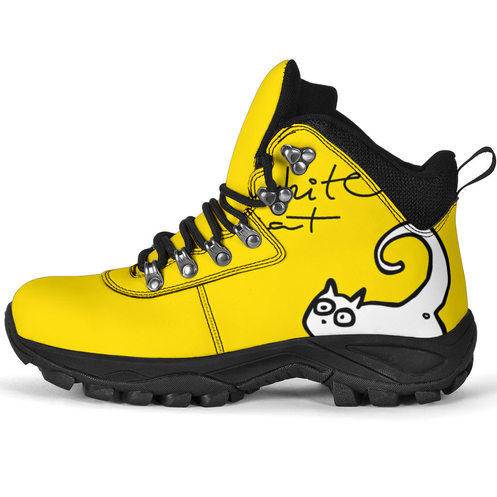 Black and White Cat on Yellow Women's Alpine Boots