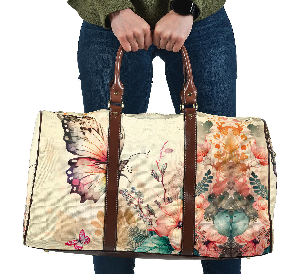 Watercolor Butterfly Floral Women's Travel Bag