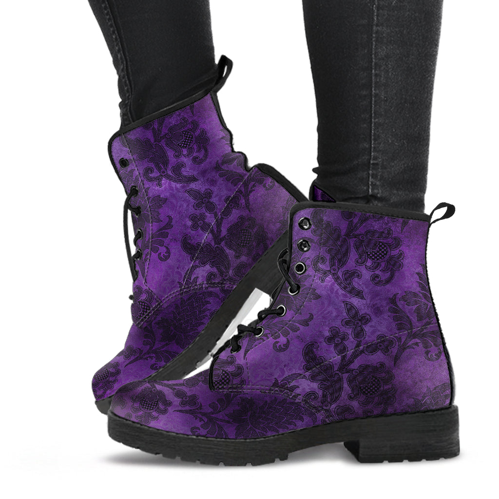 Purple velvet combat boots best sale