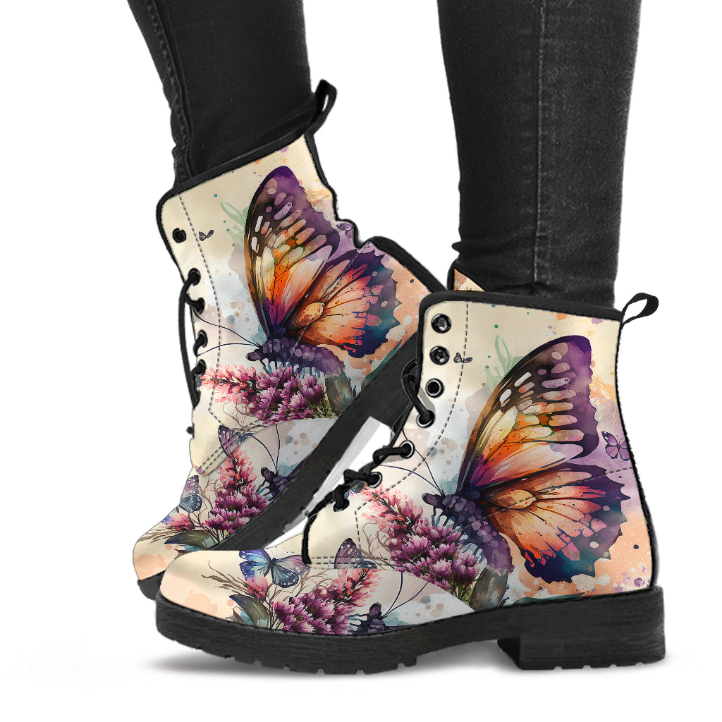 Watercolor butterfly Floral Women Vegan Leather Boots
