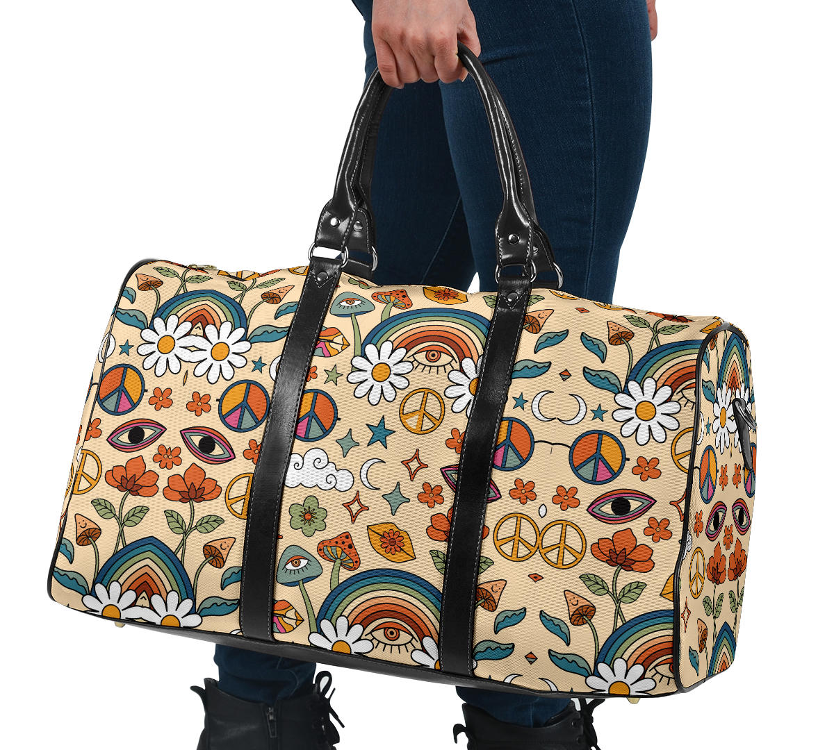 Boho Rainbow and Trippy Mushrooms Women's Travel Bag