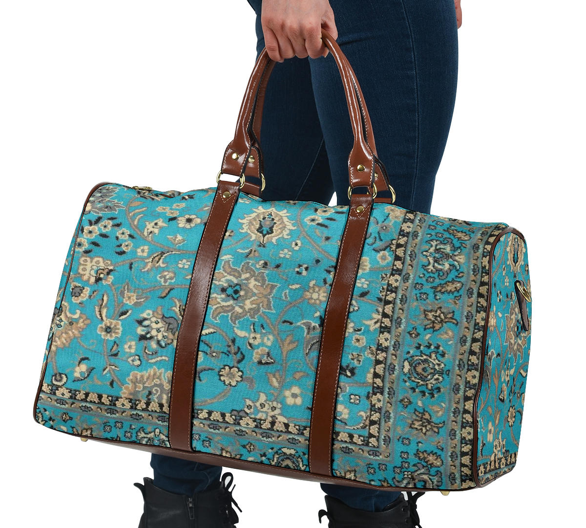 Grandma's Old Teal Blue Carpet Women's Travel Bag