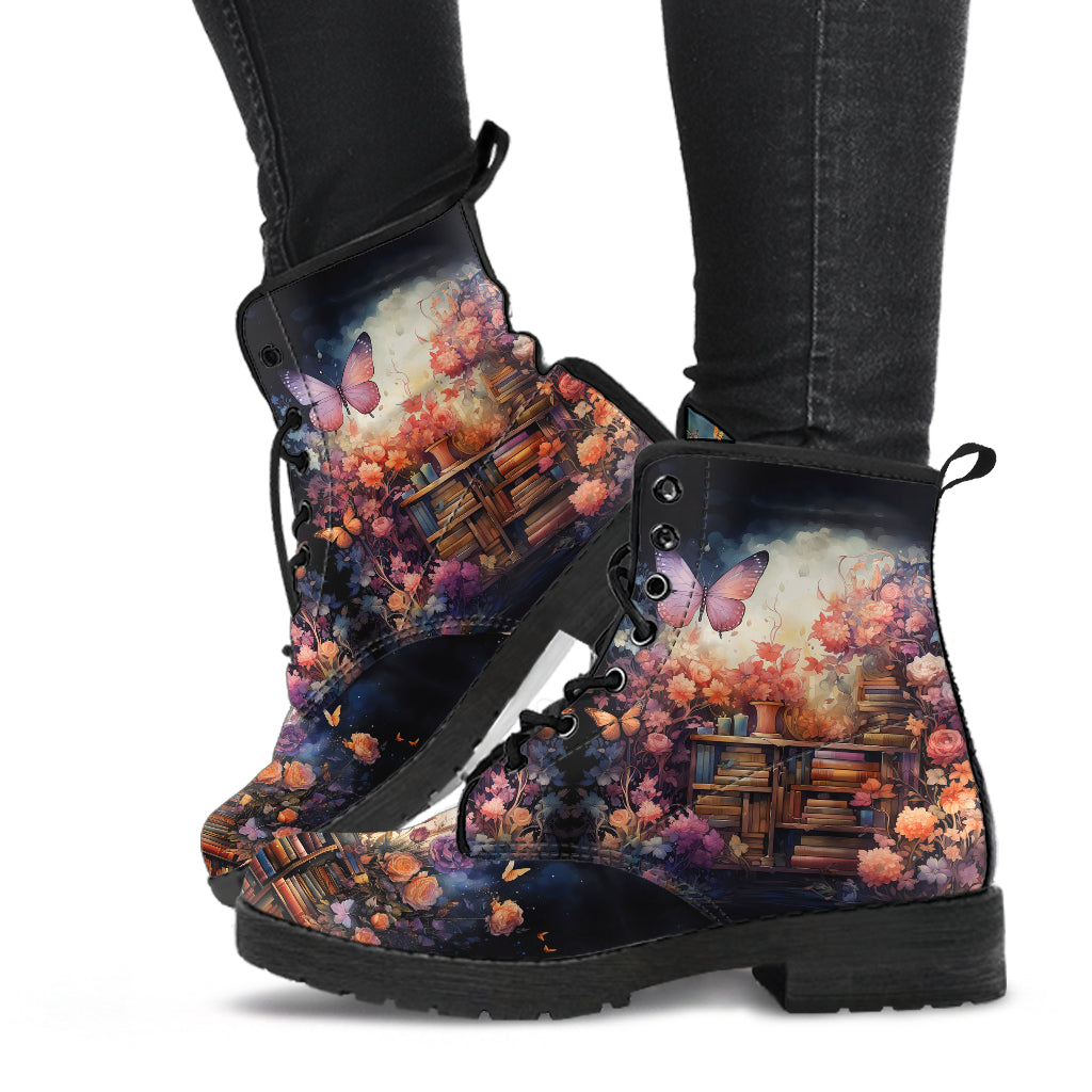 Butterfly Whimsical Library Women's Vegan Leather Boots