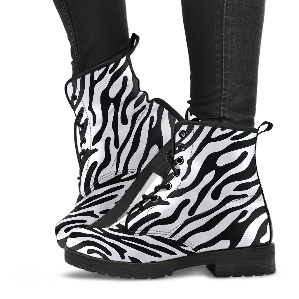 Zebra Stripe Women's Vegan Leather Combat Boots