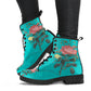 Blue Rose Floral Print Women's Vegan leather Combat Boots