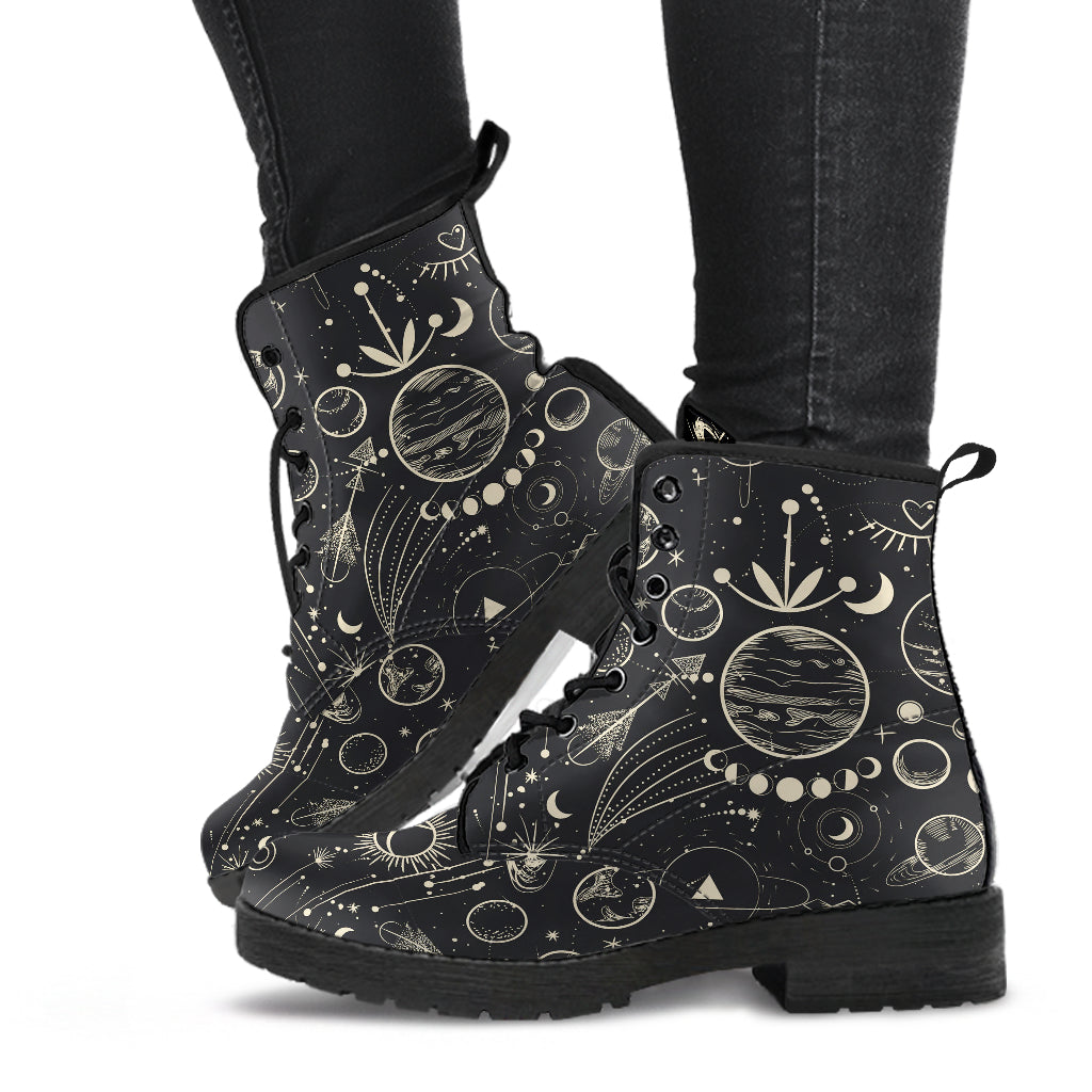 Moon Phases Galore Women's Vegan Leather Combat Boots