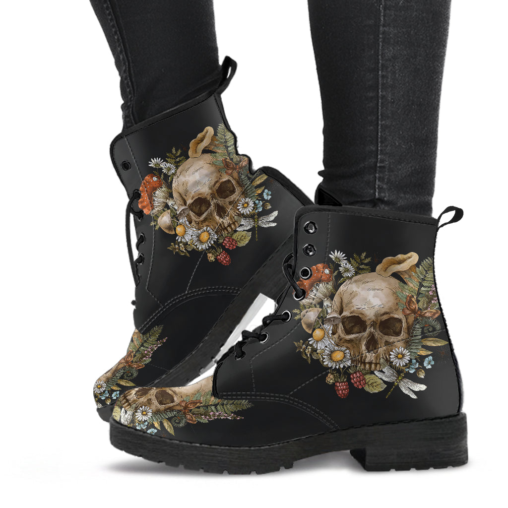 Mushroom Skull Women's Vegan Leather Combat Boots